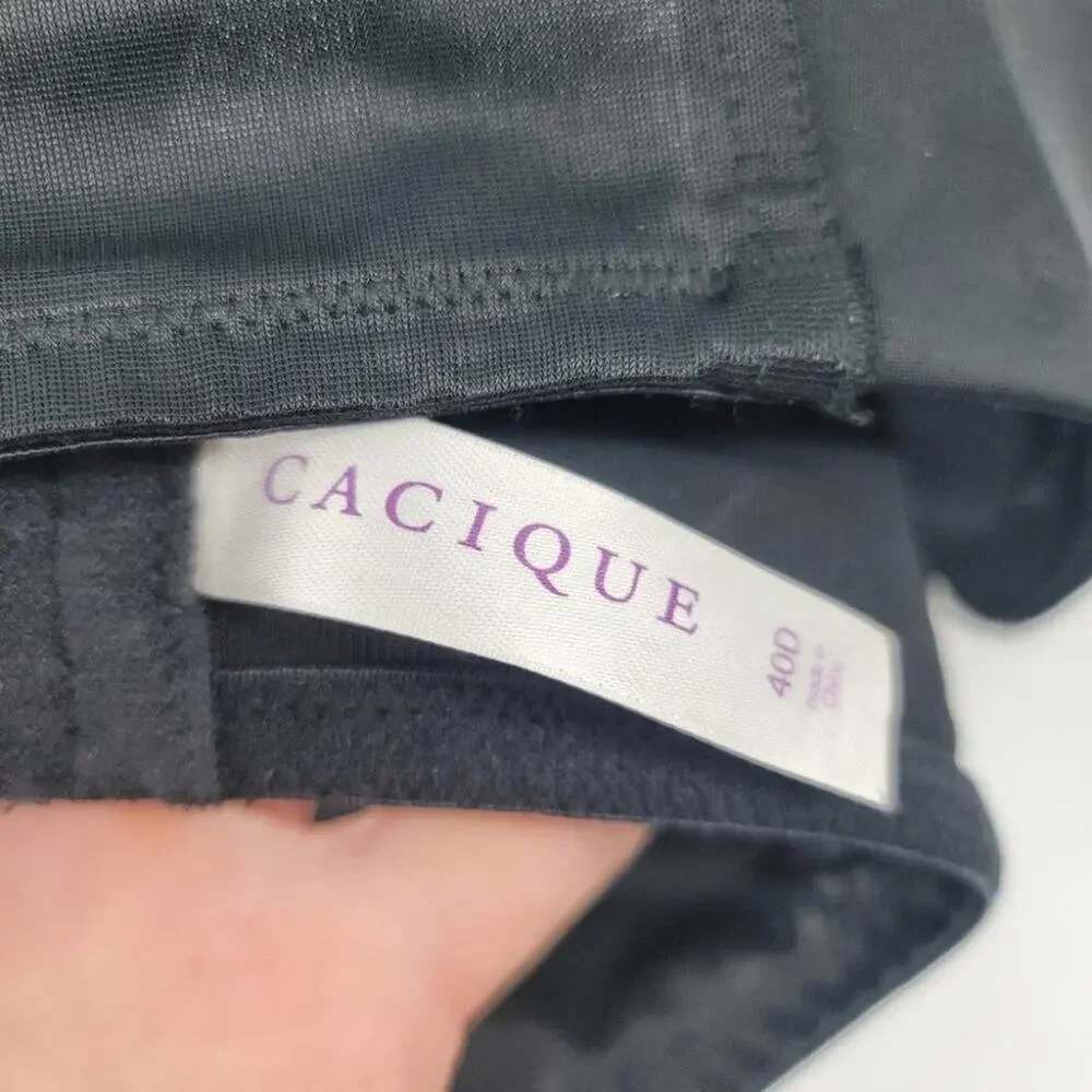Cacique Black Lace Detail Balconette Full Coverage Underwire Bra Size 40D
